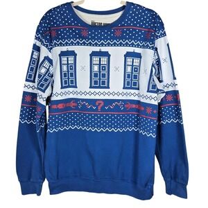 Doctor Who TARDIS Ugly Christmas Sweater Men Medium Ripple Junction Graphic Blue